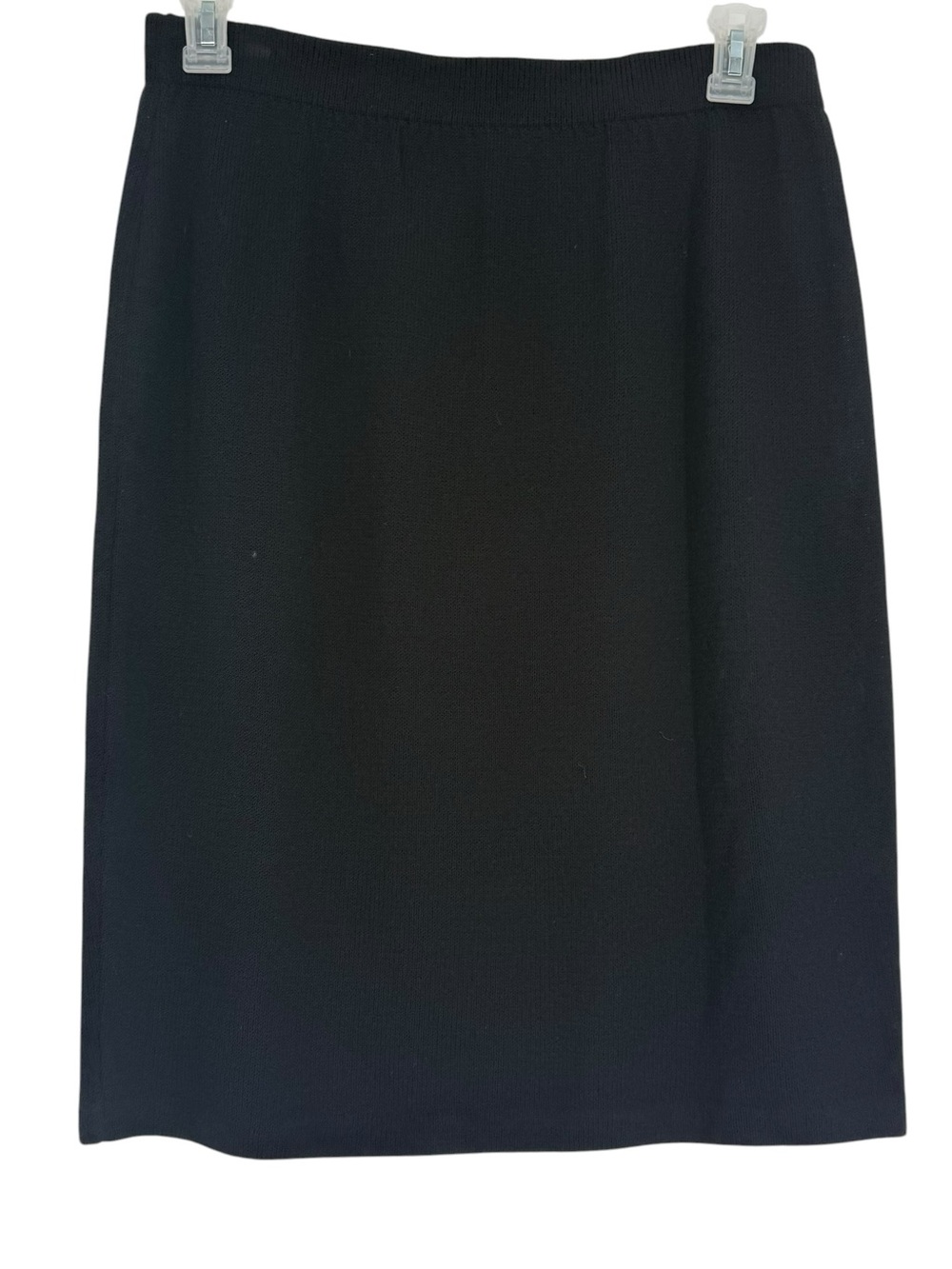 St. John Basics Black Santana Knit Skirt Straight Pull On Classic Size 14 Pencil